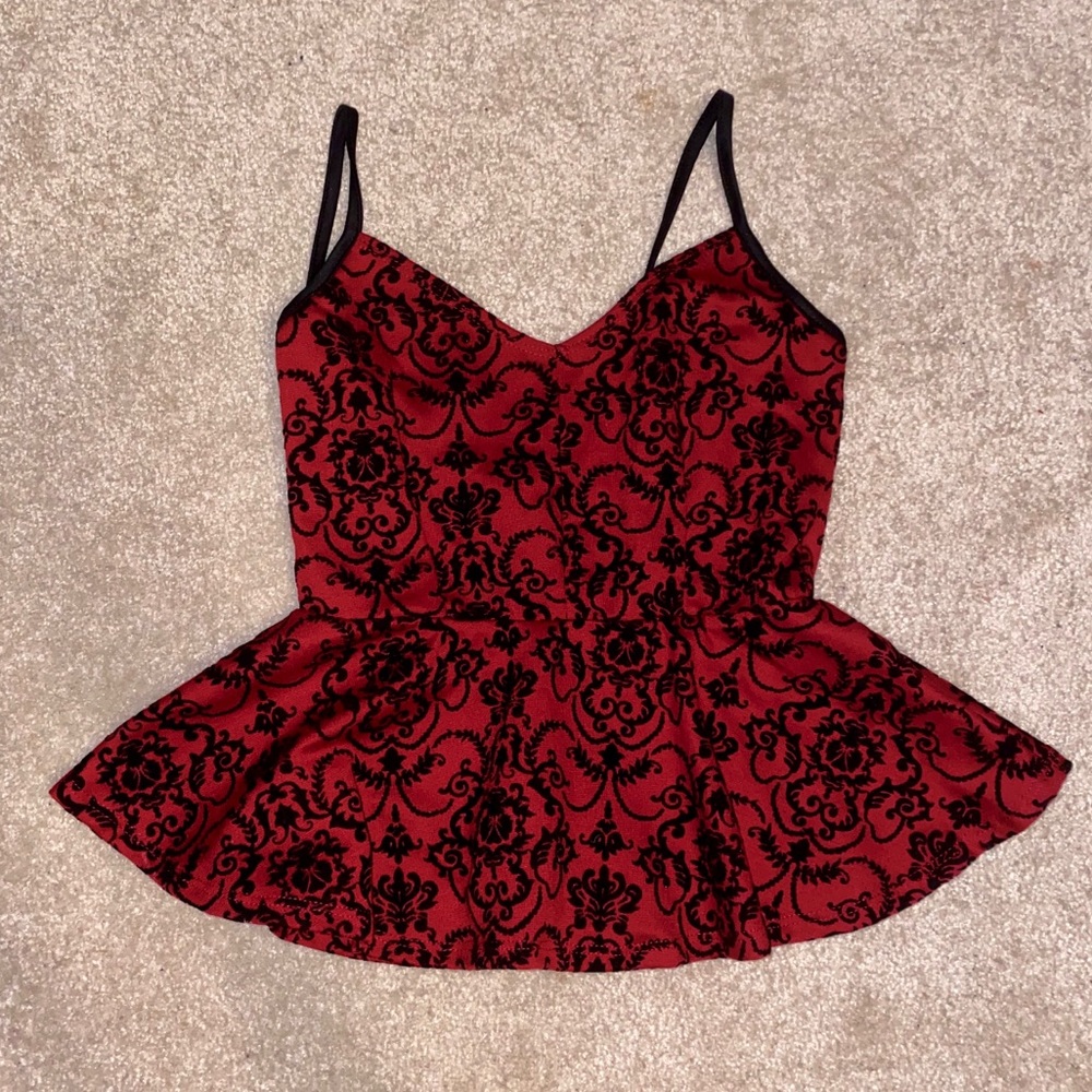 Paisley Print Velvet V Back Peplum Top
